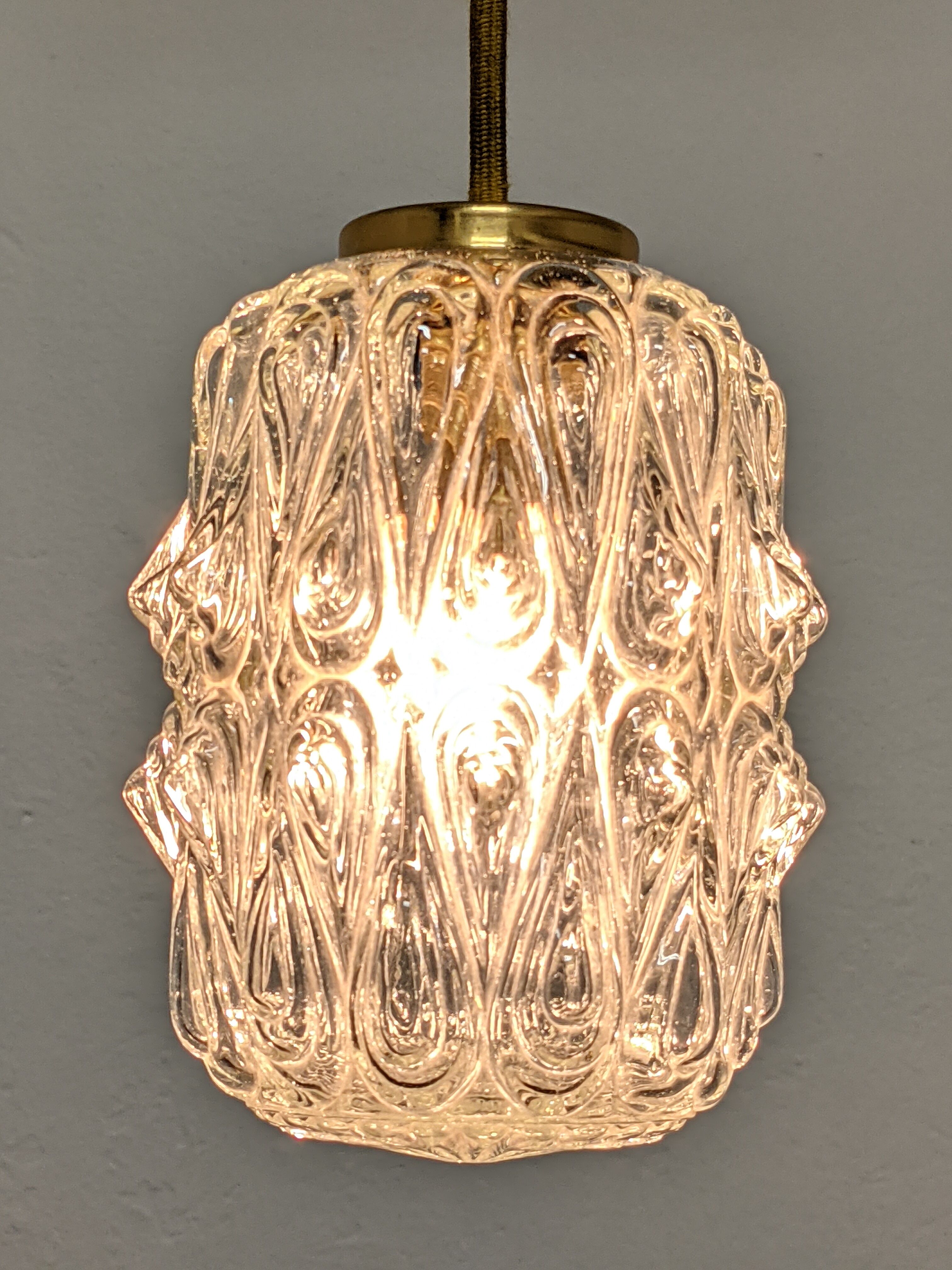 Vintage pendant lamp in molded glass and brass