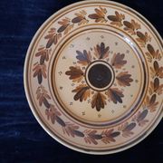 Ancienne Assiette HB Quimper Céramique Décor Géométrique Floral Brun Jaune