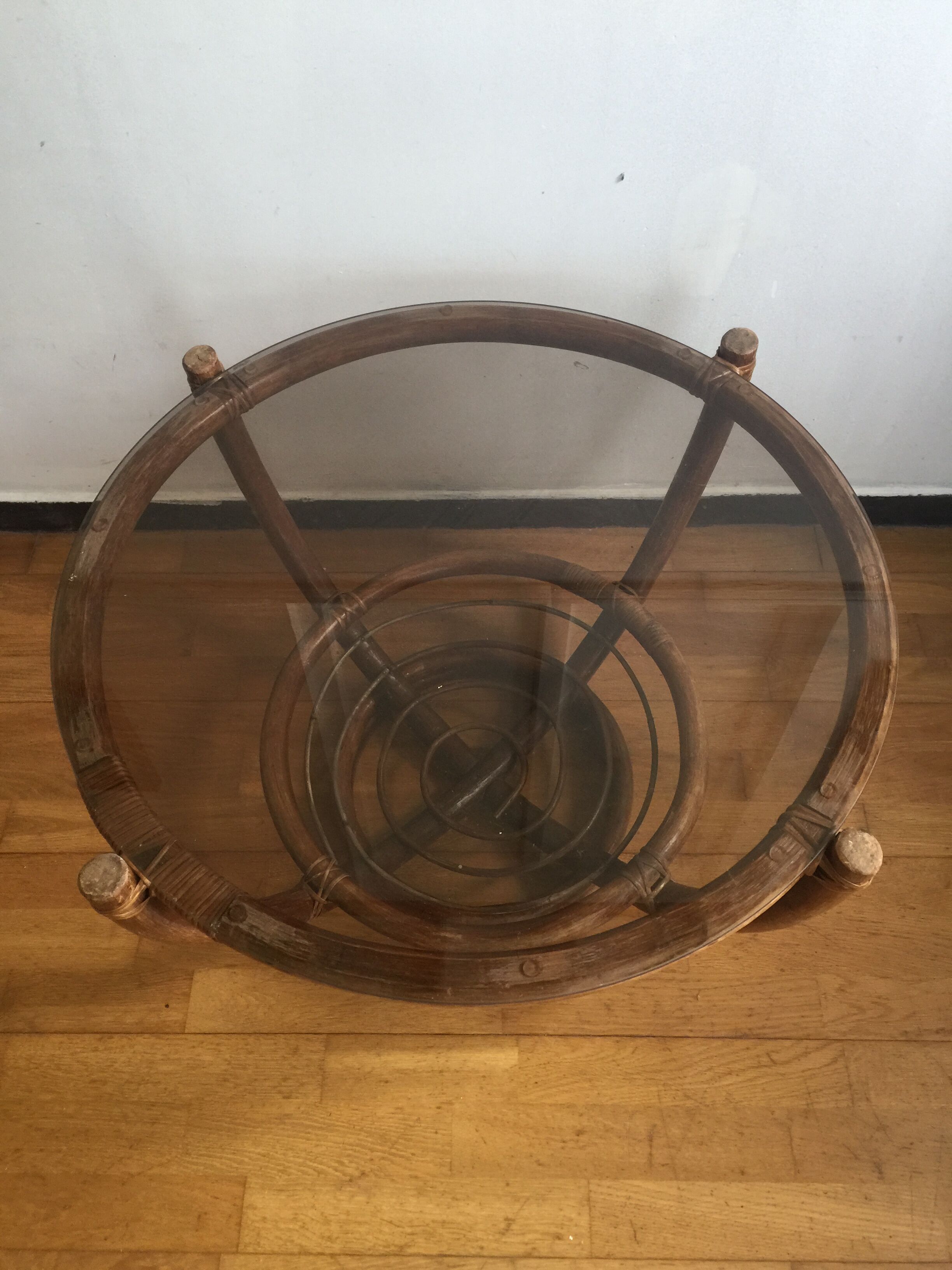 Rattan and glass table