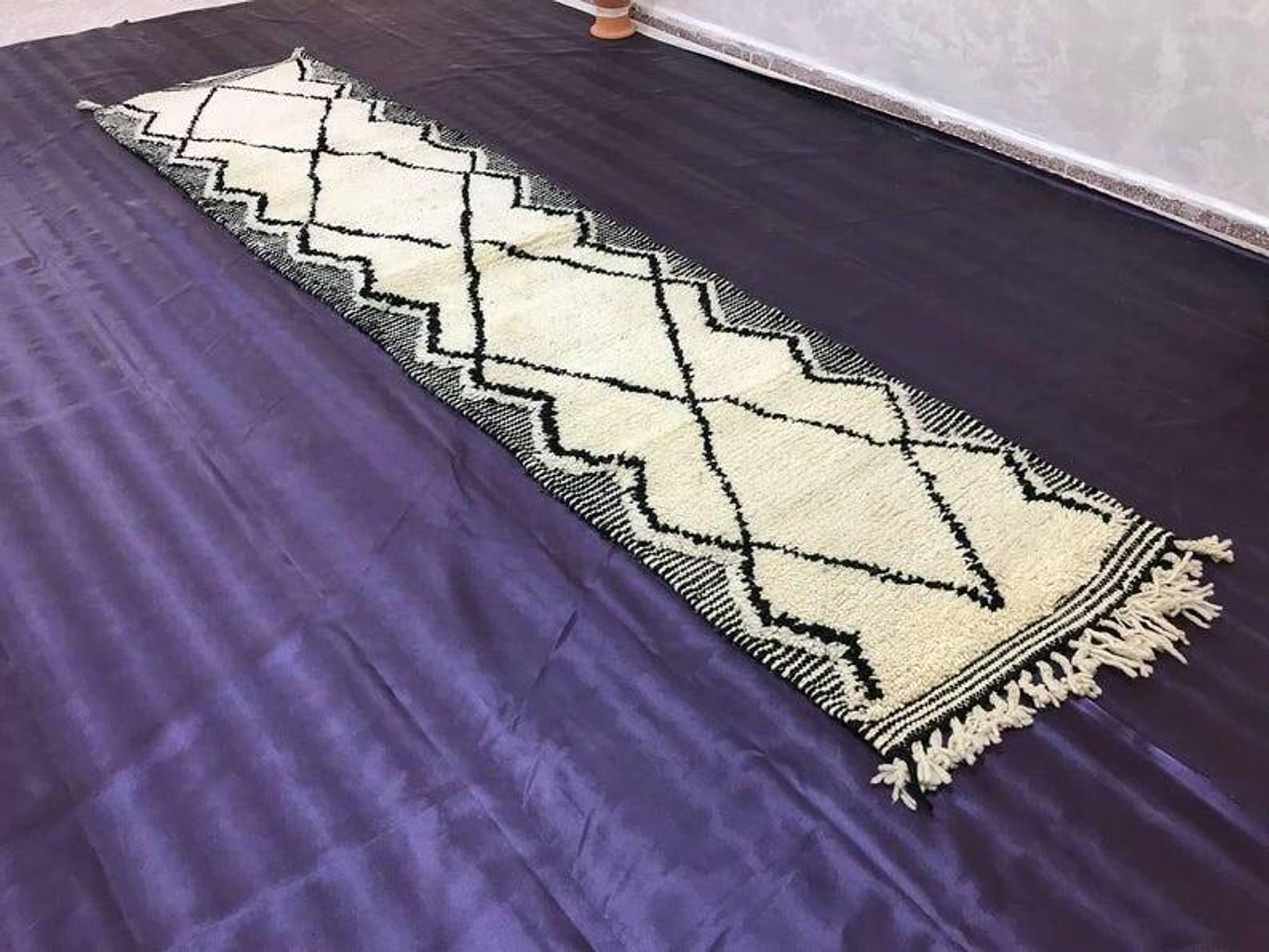 Tapis en laine pure fait main de couloir traditionnelle taille 75/300 cm