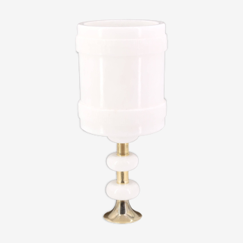 Lampe blanche en albâtre et laiton, Italie années 60