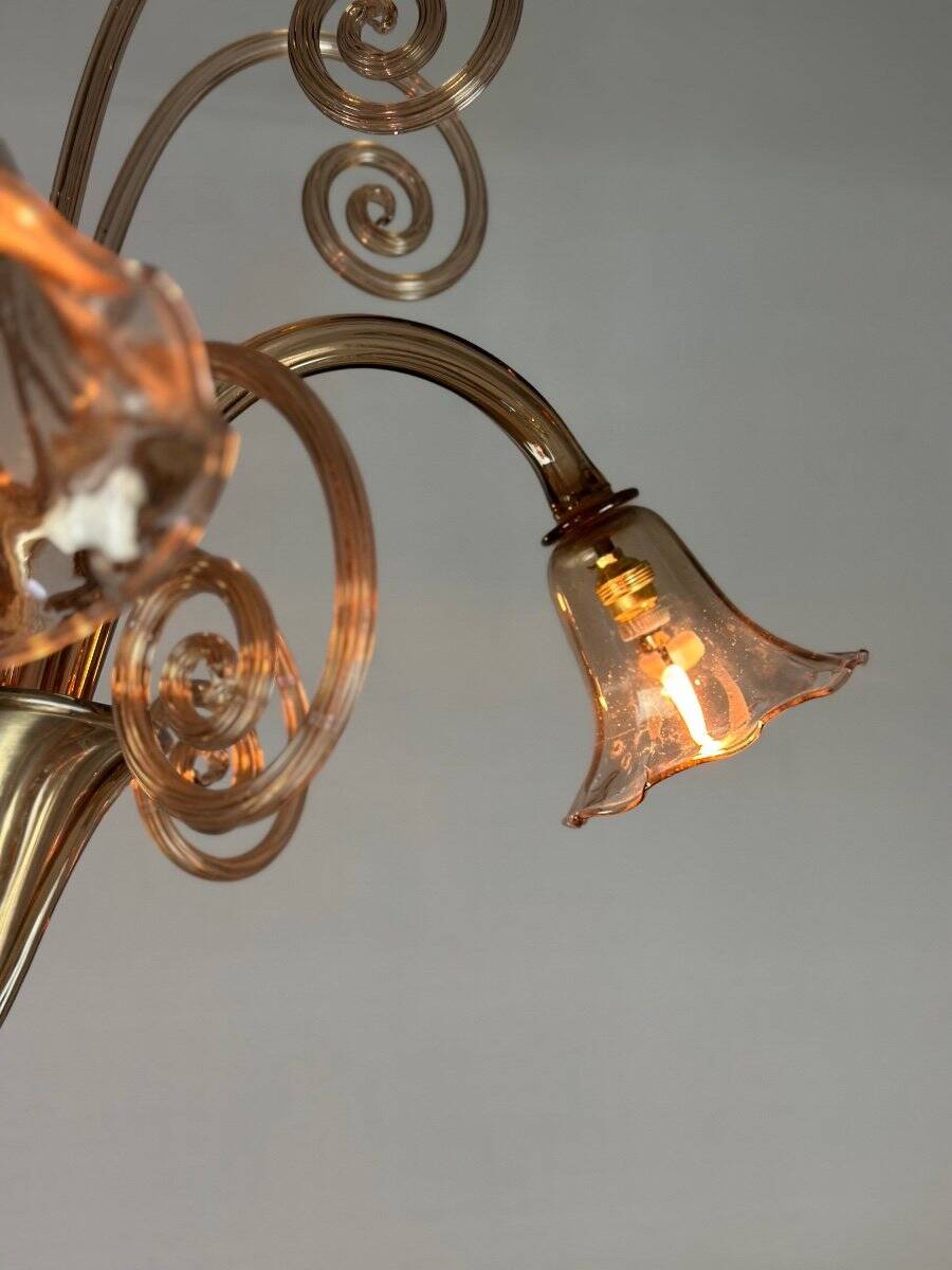 Venetian chandelier in gilded Murano glass, 4 light arms, circa 1940