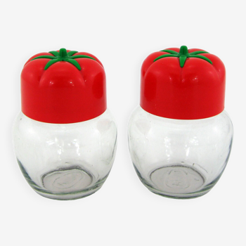 2 tomato-shaped spice jars - Solmaz Mercan Renga - vintage 80s