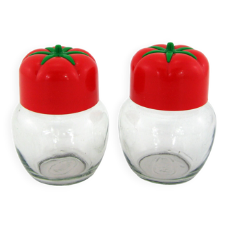 2 tomato-shaped spice jars - Solmaz Mercan Renga - vintage 80s