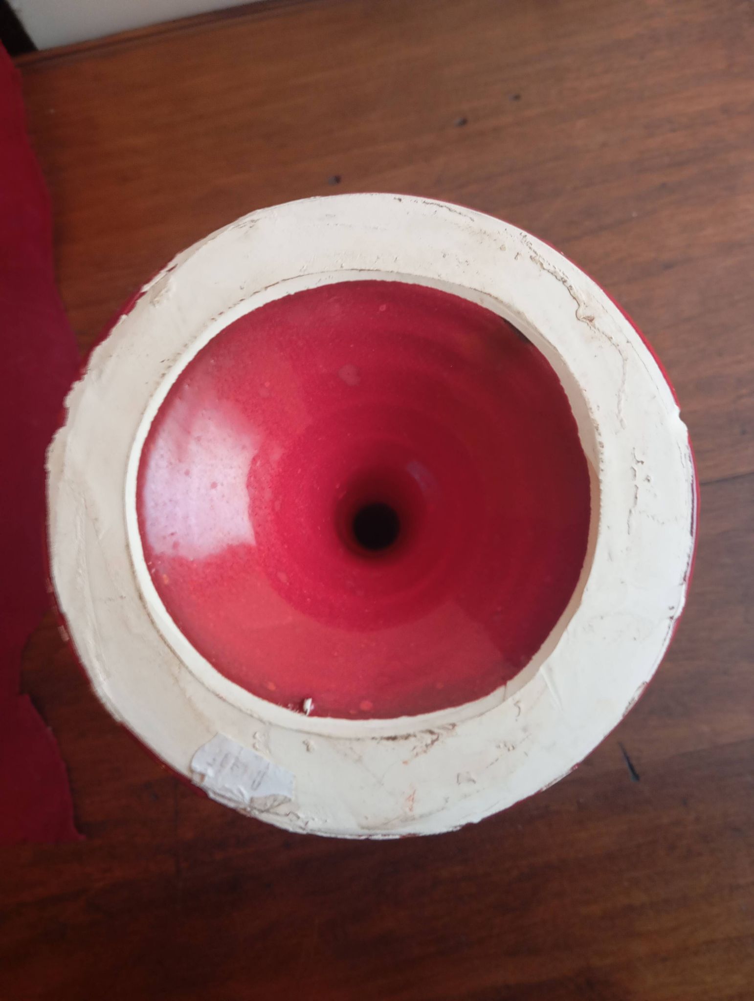 Bougeoir ceramique rouge carmin vintage design annee 60/70