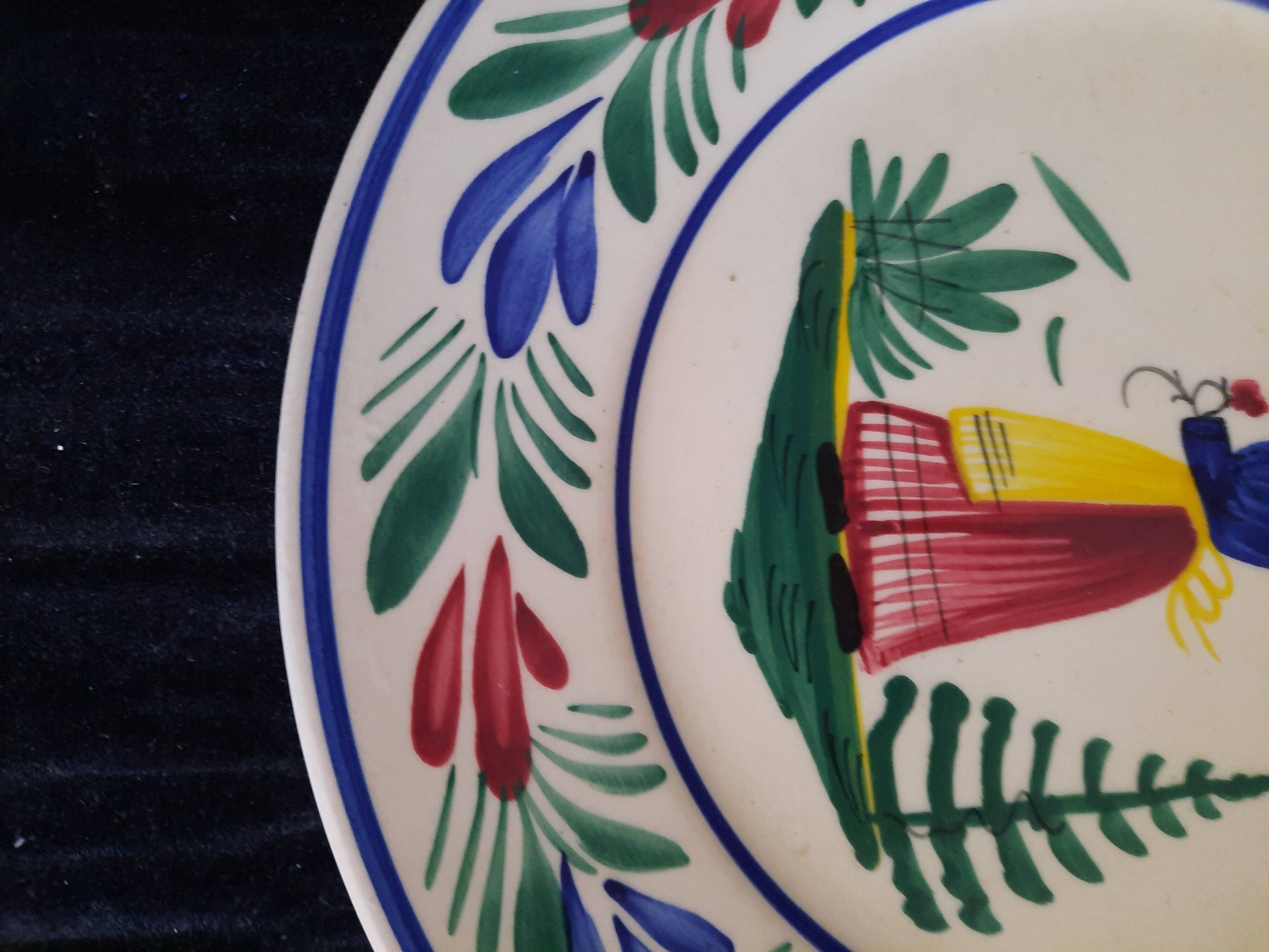 Large HB Quimper Plate Breton Decor Hand-Painted Vintage 27cm