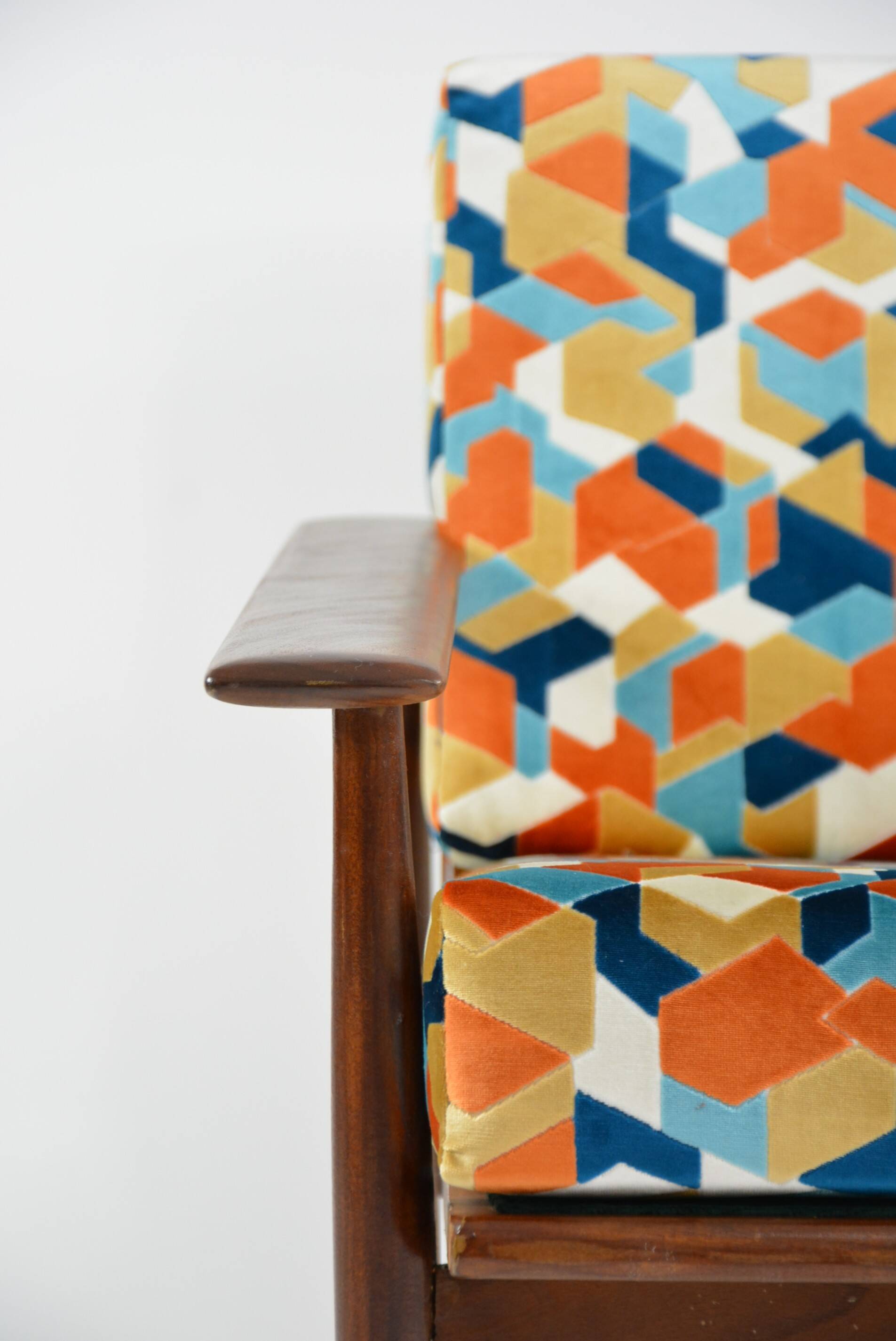 Scandinavian armchair with geometric fabric