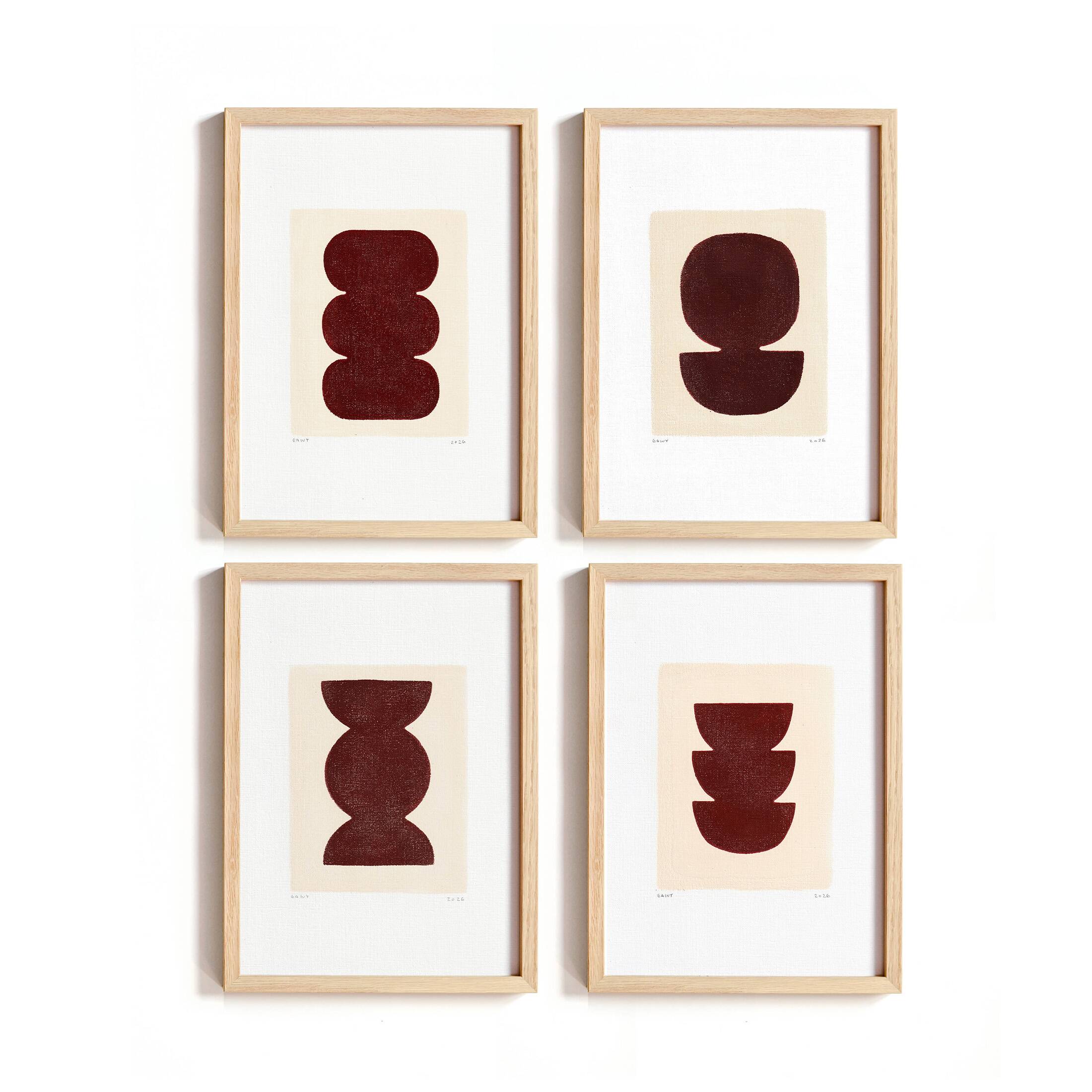 Collection of 4 abstract paintings on brown paper signed Eawy.