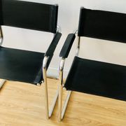 Pair of tubular armchairs in metal and leather Style Marcel Breuer