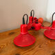 Three-lamp suspension in Memphis design style in red metal.