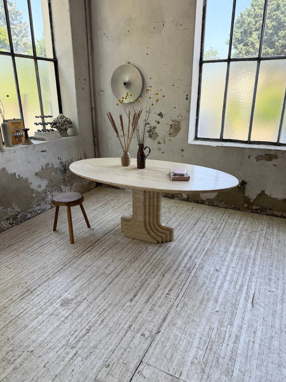 Travertine dining table 1970 Italy Tobia Scarpa