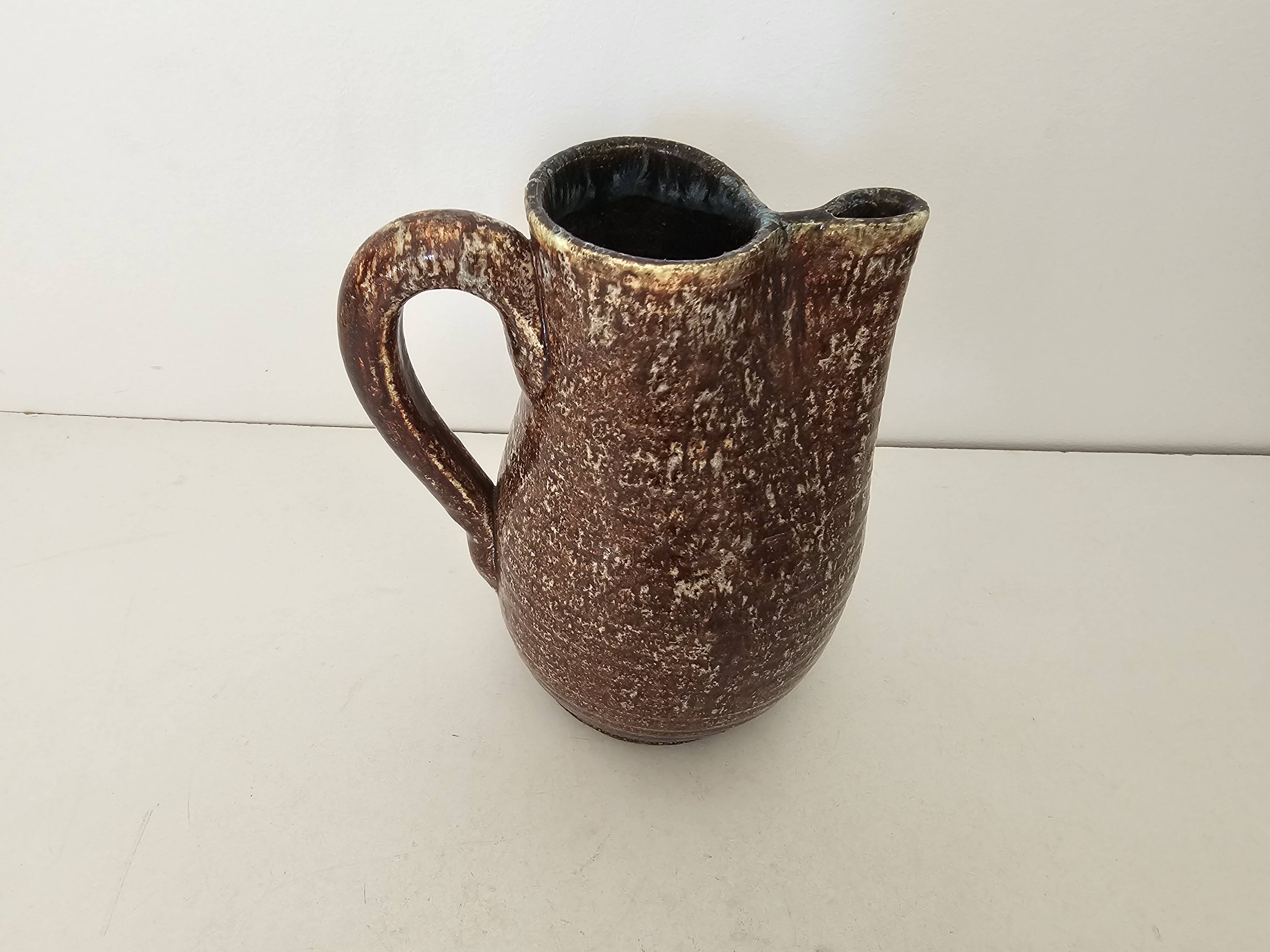 Glazed ceramic pitcher signed pictogram accolay - height 17cm