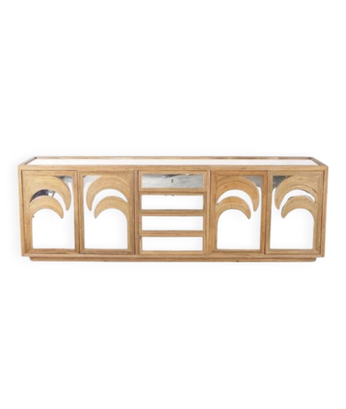 Rattan and mirrored “palm tree” sideboard