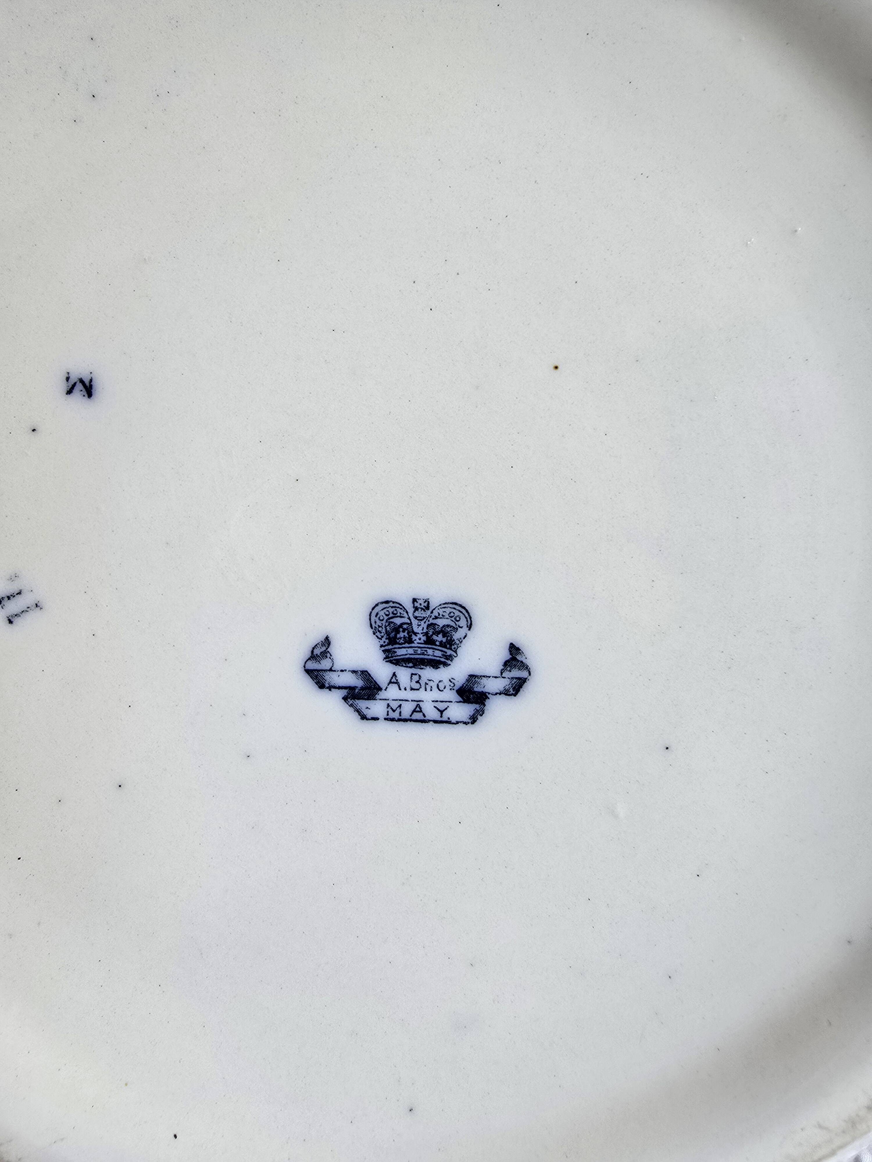 Large antique English basin A.B & Co May pattern – flow blue floral