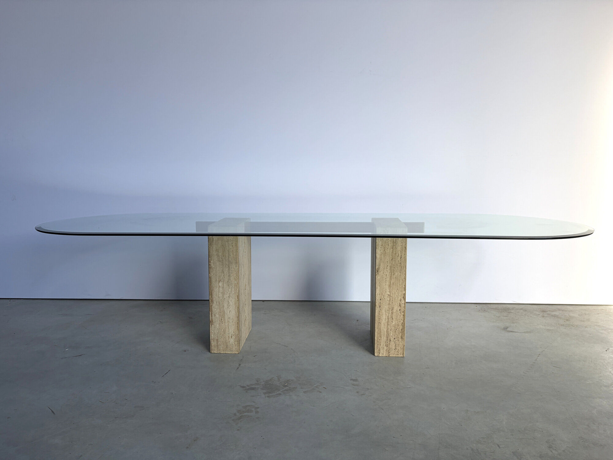 Large vintage travertine dining table by Artedi, 1970s