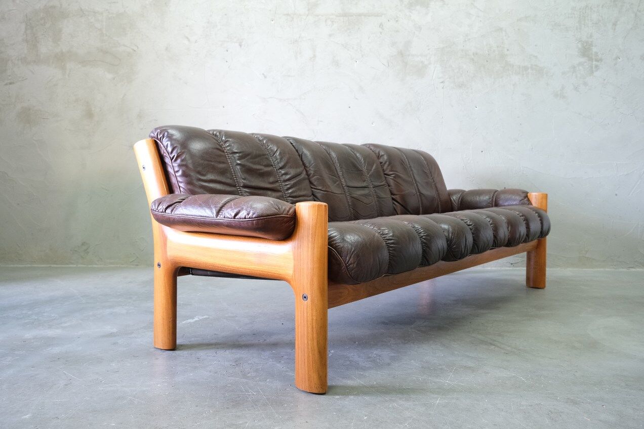 Mid-Century Teak and Leather 3-Seater Sofa from Ekornes, 1970s