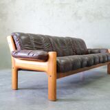 Mid-Century Teak and Leather 3-Seater Sofa from Ekornes, 1970s