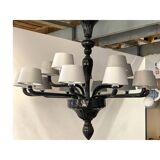 Contemporary Venetian Black Murano Glass Chandelier With Grey Shades