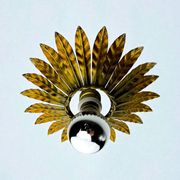 Spanish sunburst flush mount light fixture in gilt iron, circa 1960s