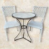 Parisian pedestal table in wrought iron and marble top, France 1900