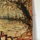 oil on pointillism landscape panel signed Hanriot 20th century