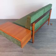 Norwegian daybed sofa in teak and blue fabric, renovated, vintage scandinavian 1960s