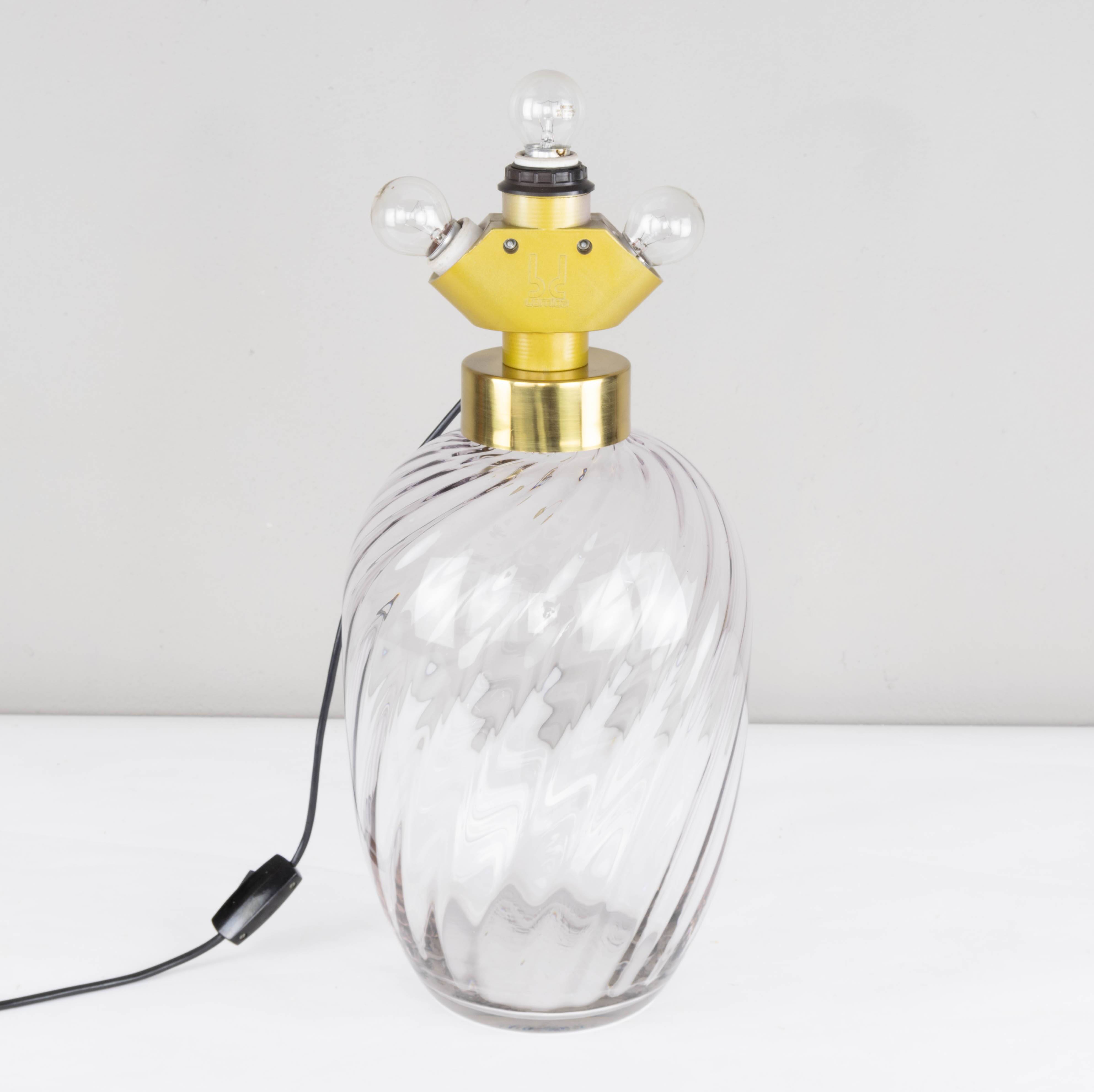 Mid-Century Modern Blown Glass and Brass Table Lamp Lumica Spain, 1970