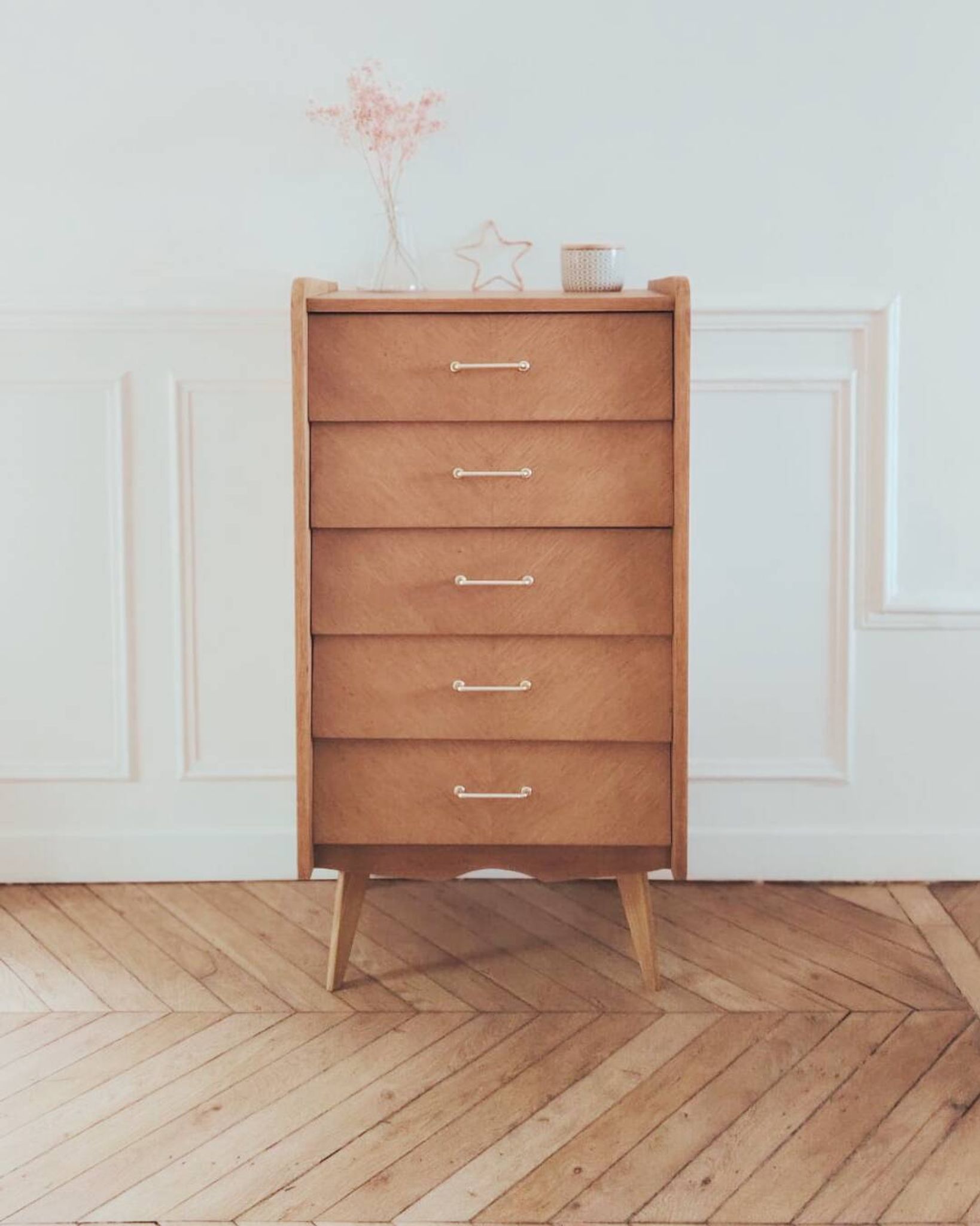 Renovated vintage chest of drawers, Scandinavian style, 1950s-60s.