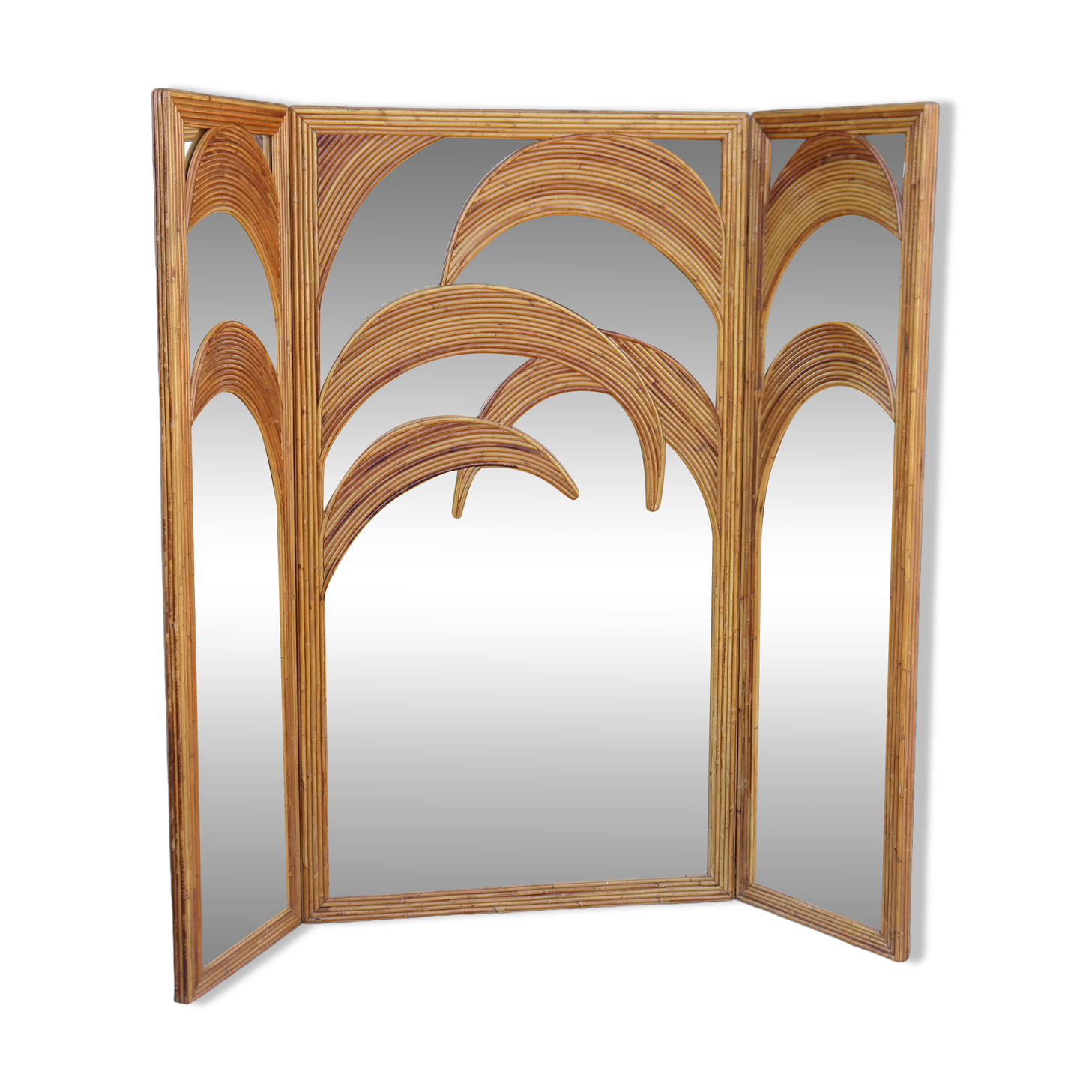 Bamboo Palm Mirror Screen by Vivaï Del Sud Italy 1970