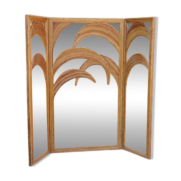 Bamboo Palm Mirror Screen by Vivaï Del Sud Italy 1970