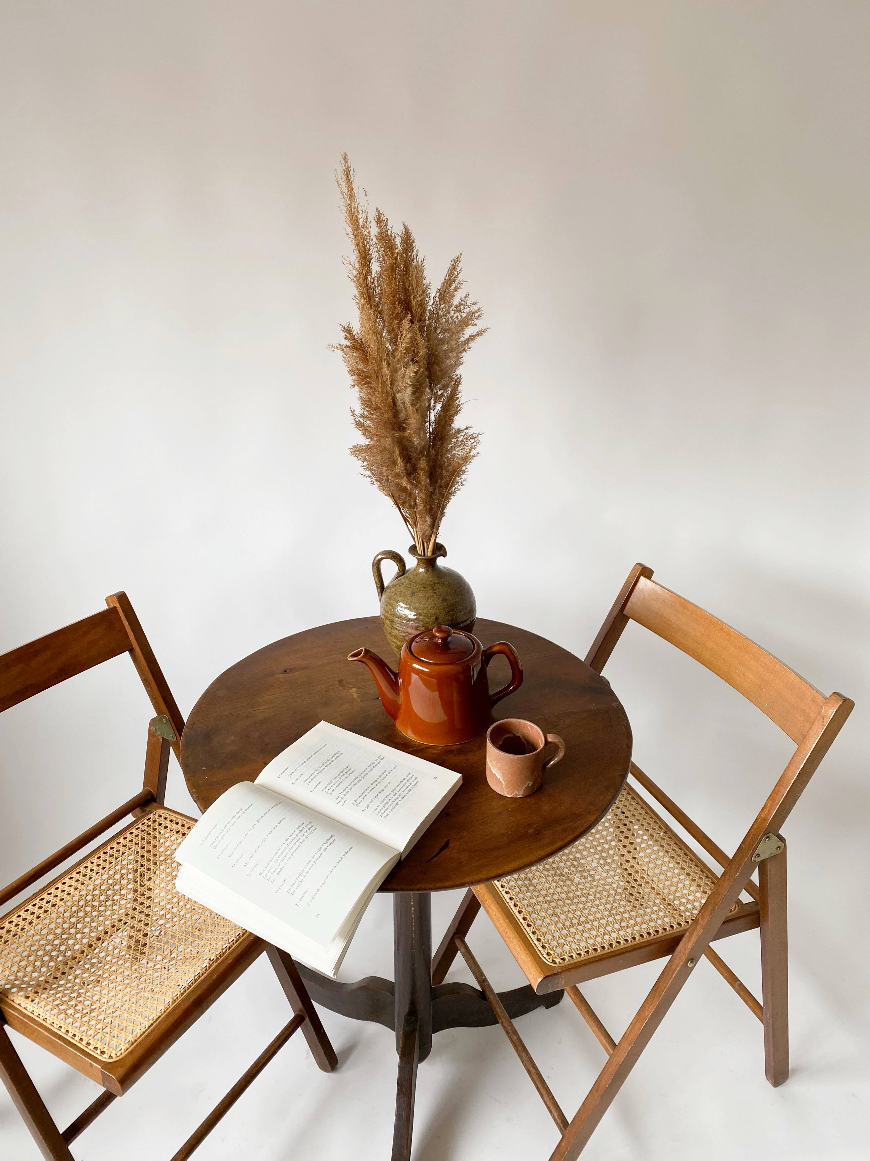 Pair folding chairs caning