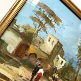 Gouache “Sicilian countryside” and glass frame from the early 20th century