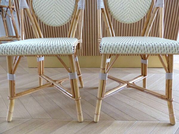 Paire chaises bistrot Parisien Maison Louis Drucker rotin clair de Manille