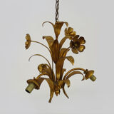 Vintage Masca chandelier in aged golden metal and golden flower