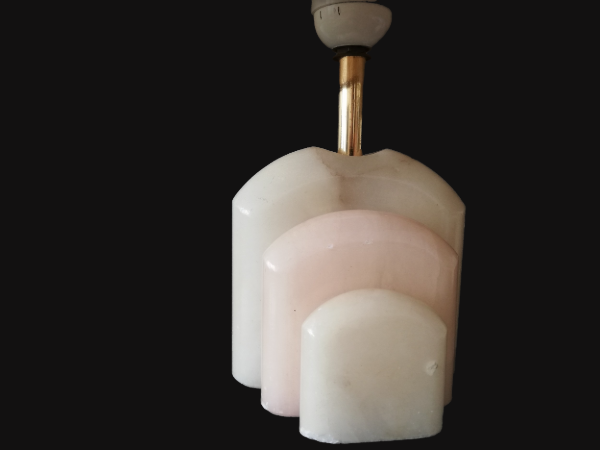 Pair of Art Deco marble alabaster pleated shade table lamps vintage