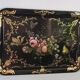 Large English tray painted with flowers and fruits.