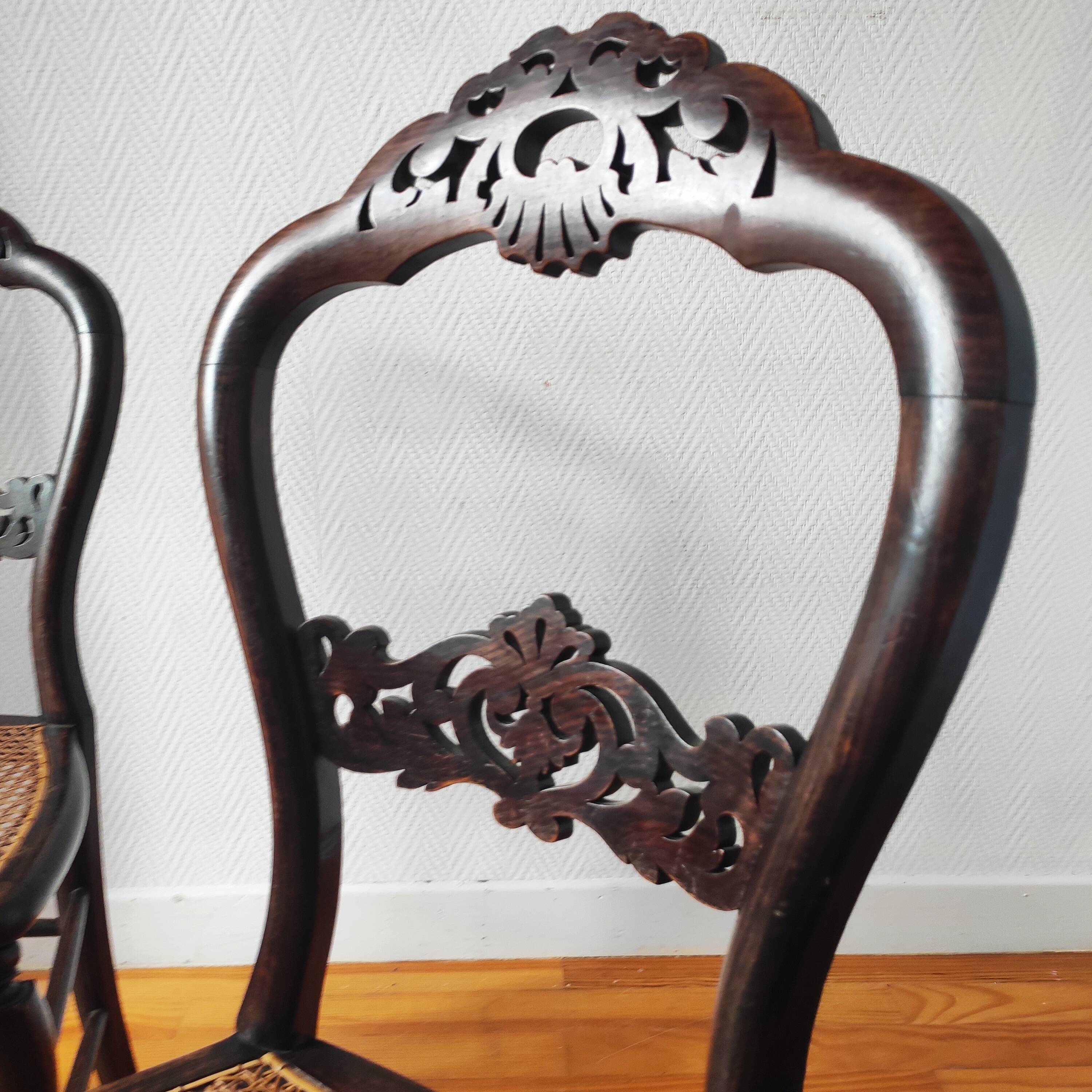 Pair of chairs from the early 20th century, Napoleon III style, with caned seats.