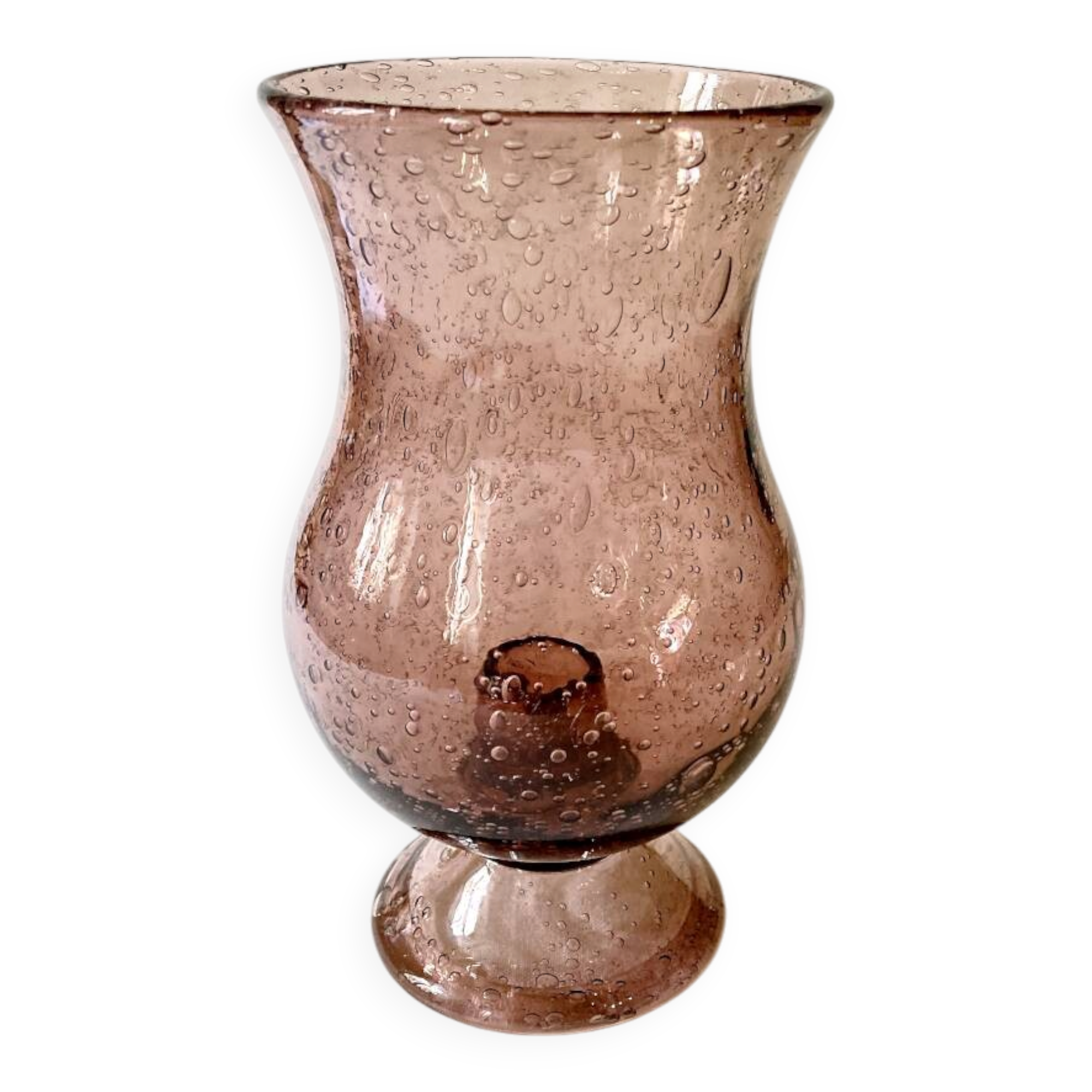 Bougeoir Biot en verre bullé violet