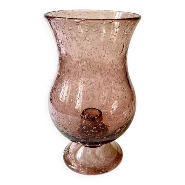 Bougeoir Biot en verre bullé violet