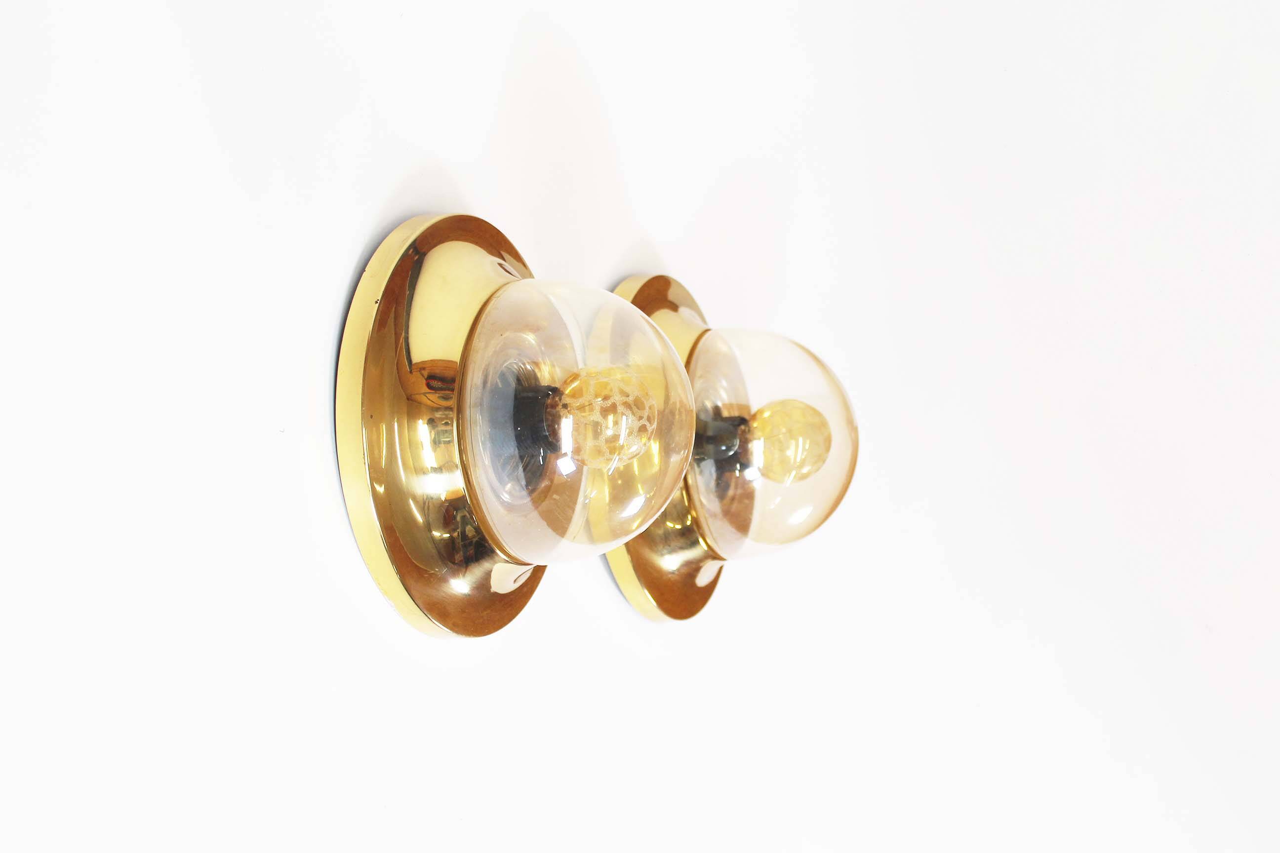 Pair of 1970’s petite brass & glass wall lights