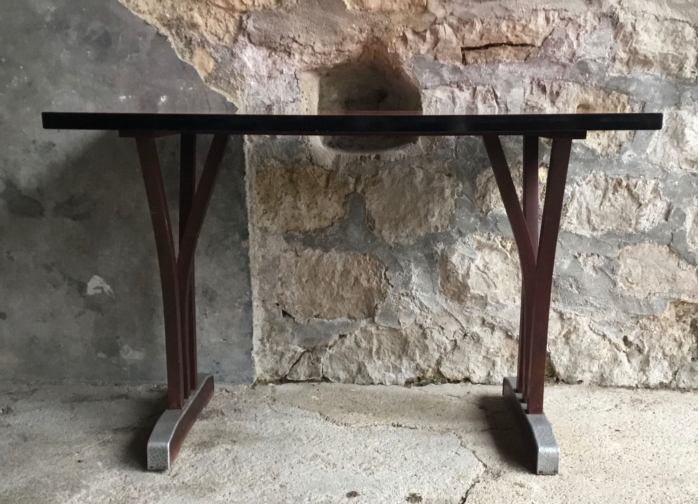 Rectangular bistro table - wood, metal and red formica - 1950