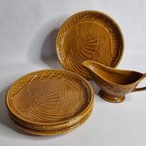 Service à poissons en faïence de gien, 6 assiettes et une saucière, 25 cm