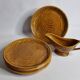 Gien earthenware fish service, 6 plates and a sauce boat, 25 cm