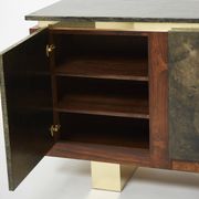 Brutalist Belgian enfilade in rosewood, resin, and brass from around 1970.