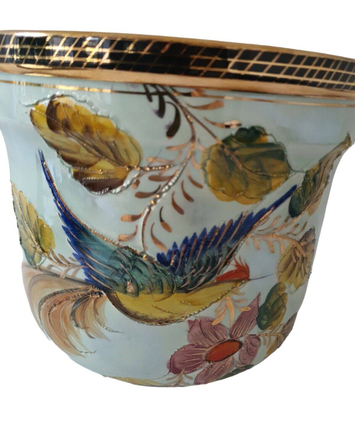 Magnificent Cache Pot Decorations Painted Bird Contour Grainy Relief Gilding Spoiler