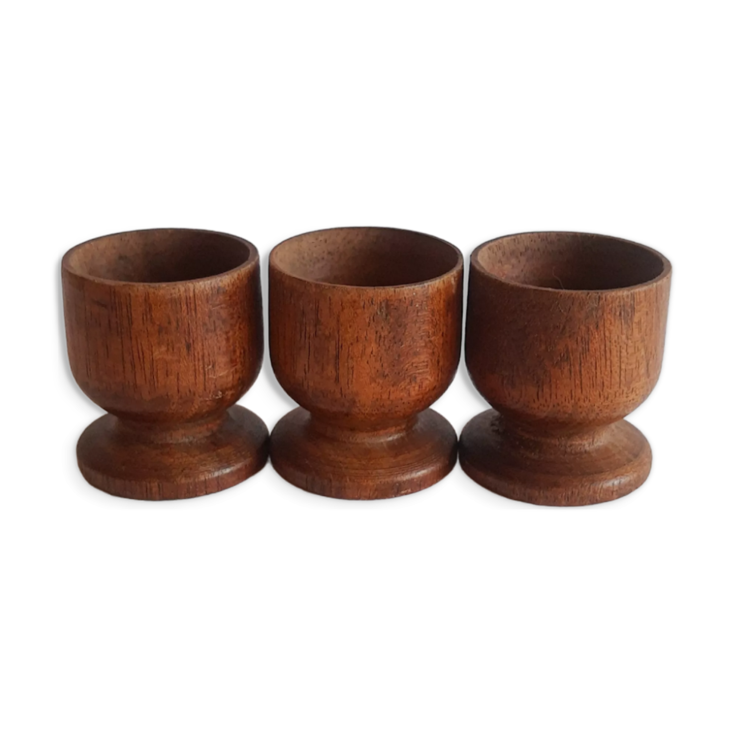 Set of 3 vintage wooden egg cups