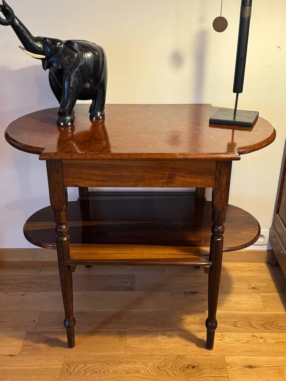 Console in rosewood and burl, early 20th century