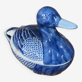 Canard en céramique bleu et blanc