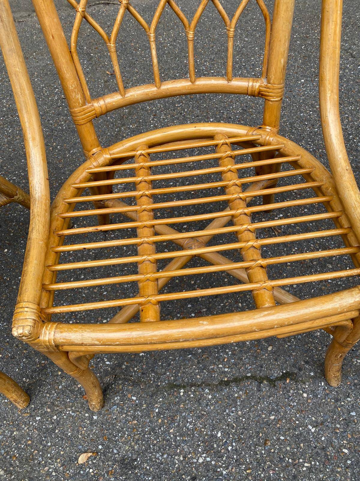 4 bamboo, rattan and wicker gondola chairs from the 70s