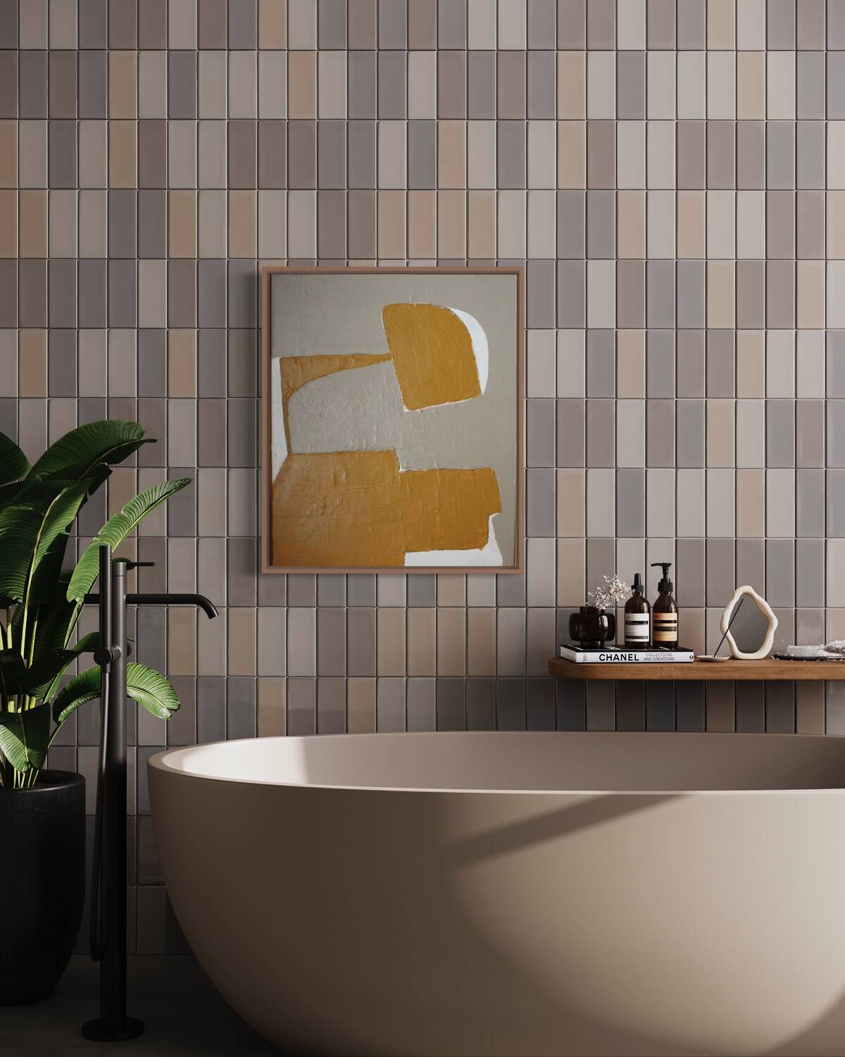 Ocher-taupe relief acrylic paint